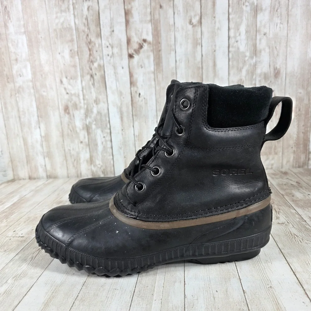 Sorel Men's‎ Black Leather Lace Up Duck Winter Snow Boots Waterproof Size 10